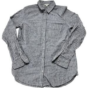 Lucky Brand Top Women Size S Blue White Striped Long Sleeve Cotton Poly